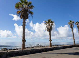 The boulevard of Playa de las Américas, Tenerife, in winter.