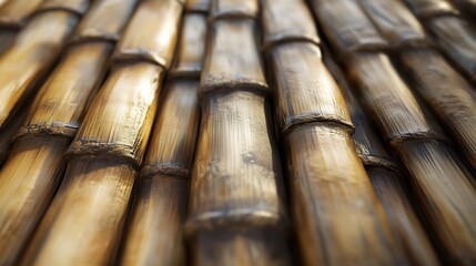 Golden Brown Bamboo Poles Texture, Close Up View