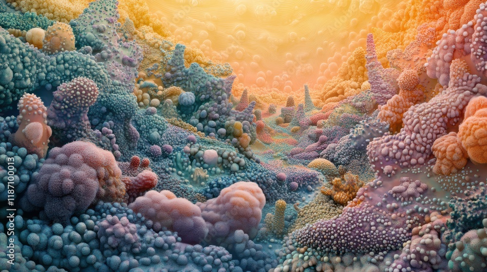 Aufkleber colorful bacterial landscape showcasing intricate forms and textures in vibrant hues during a serene