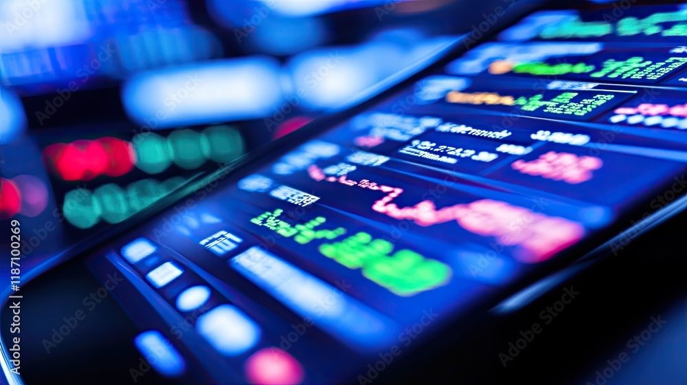 Aufkleber mobile device displays stock market data and graphs