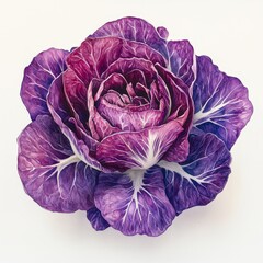 Obraz premium A vibrant purple cabbage with intricate leaf patterns, capturing the beauty of nature, This image is perfect for culinary blogs, dietary guides, or fresh produce marketing materials,