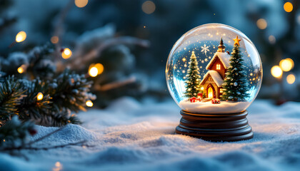 Enchanted Winter Snow Globe: Cozy Cottage, Festive Trees, Magical Glow