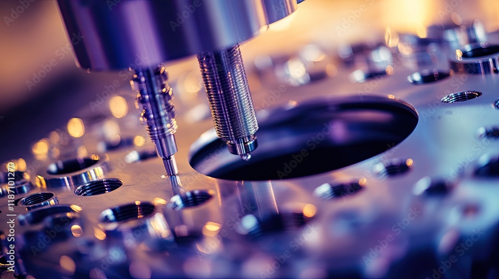 Poster precise metalworking machine component closeup