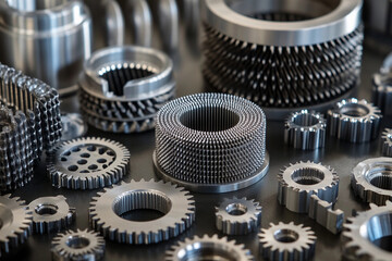 Collection of various metal mechanical parts arranged on a white background showcasing their intricate designs and functionality in machinery