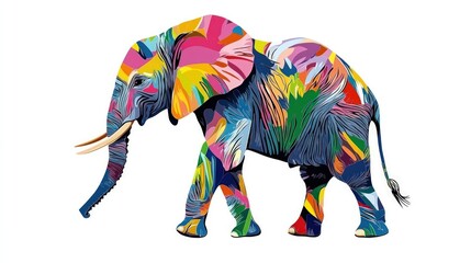 Simple clipart of a playful elephant with vibrant colors and clean lines on a pure white background