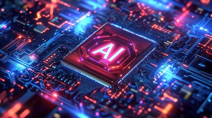 Obraz premium A close-up of an AI chip with the letters 