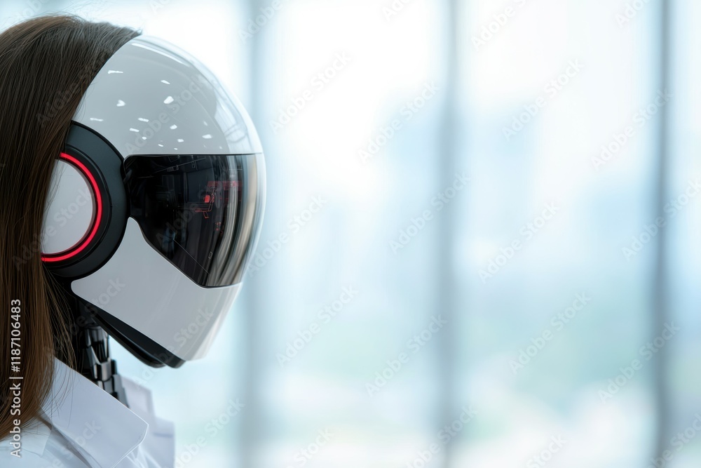 Aufkleber futuristic robot head close-up with high-tech design and modern background
