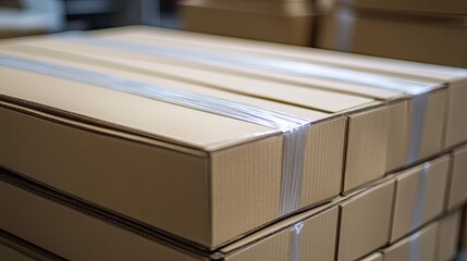Stacked Cardboard Boxes Secured With Plastic Strapping