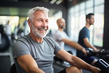 Happy senior man working out at the gym, enjoying his active lifestyle and improving fitness
