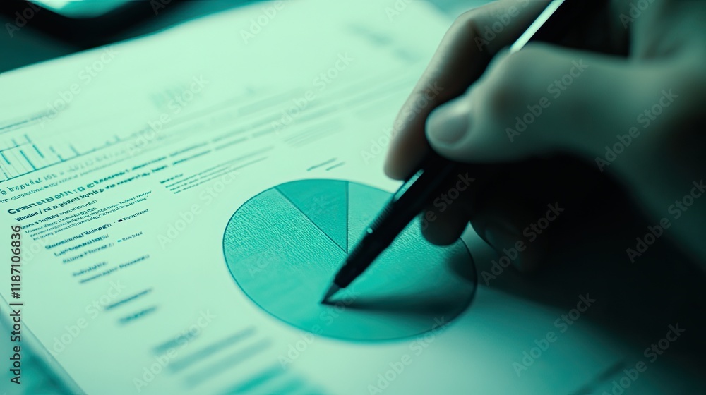 Poster Hand Analyzing Business Data With Pie Chart