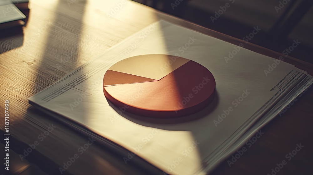 Poster three section pie chart on documents desk