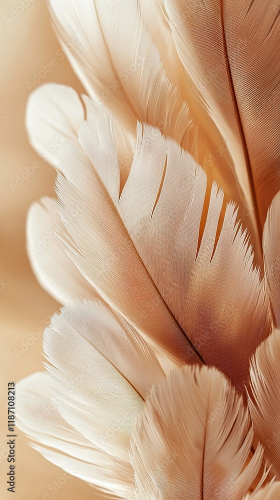 Wall mural beautiful mocha mousse feather patterns create soft textures on light beige background