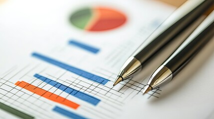 Two Pens Resting on Financial Charts and Graphs