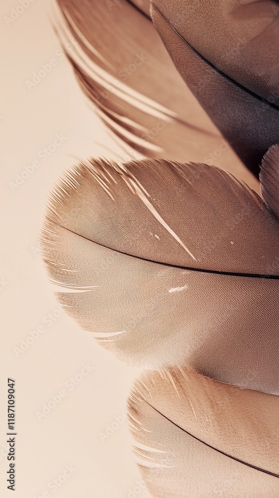 Wall mural beautiful mocha mousse feather patterns create soft textures on light beige background