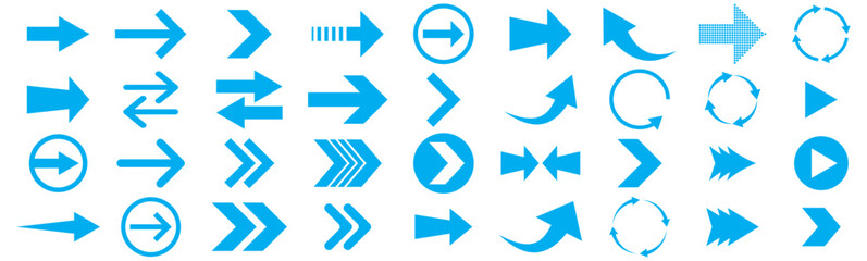 Arrow icon. Mega set of vector arrows. Arrows set. Arrow icon collection. Set different arrows or web design. Arrow flat style isolated on white background. Blue arrow icon vector set. long arrow icon