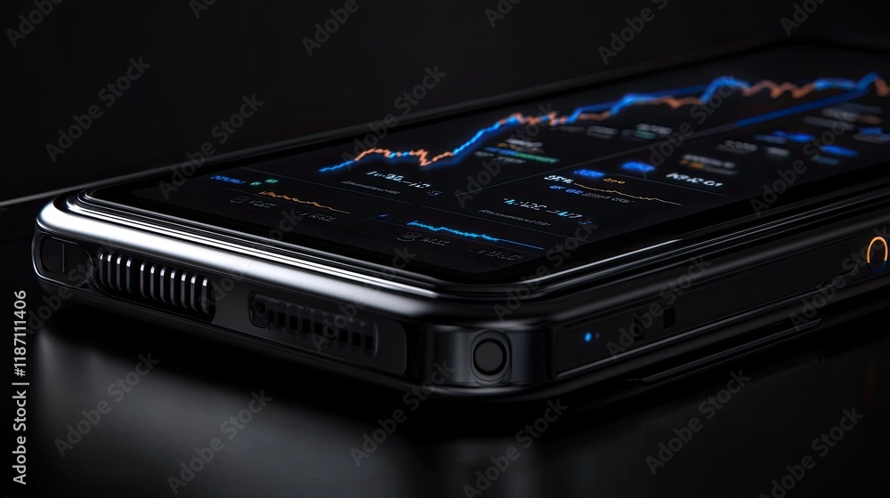 Poster Smartphone Displaying Stock Market Data Graphs