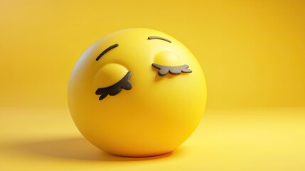 Fototapeta premium A Yellow Sphere Emoji with Closed Eyes and Lashes
