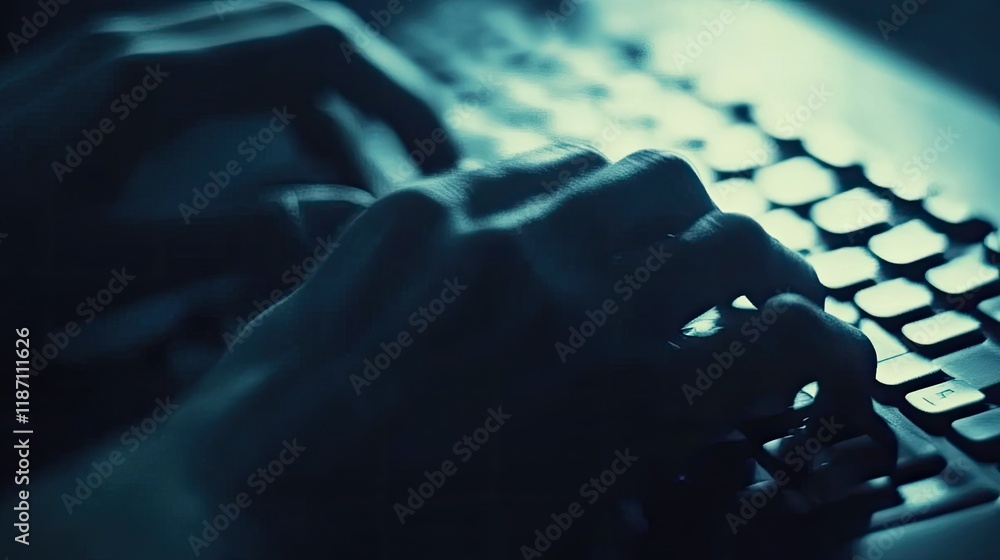 Poster Hands Typing on Keyboard in Dim Light