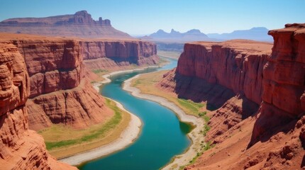Colorful Canyon with Winding Rivers and Dramatic Rock Formations