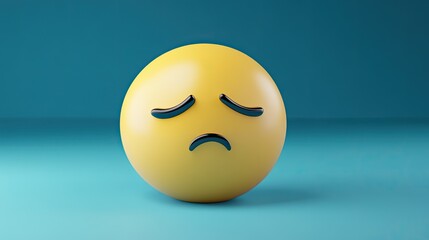 A Sad Yellow Emoji Sphere on Blue Background