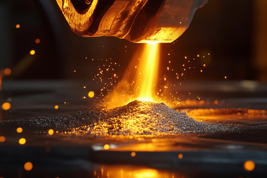 Laser technology melts metal powder in a precision workshop during evening hours for advanced manufacturing processes