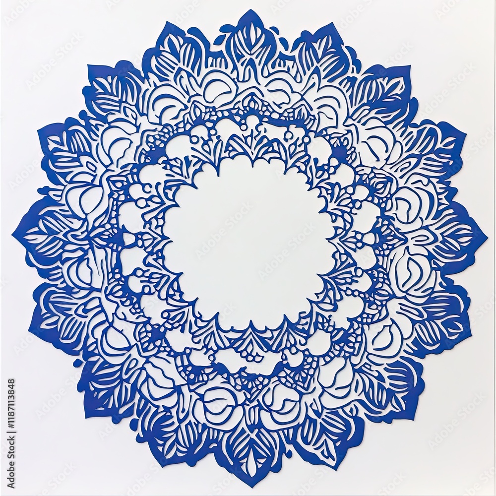 Aufkleber Intricate blue lace pattern on a white background with a central empty space.