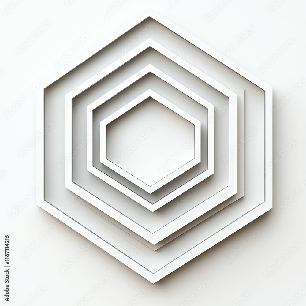 Poster layered hexagonal shapes in white create a modern, minimalist design.