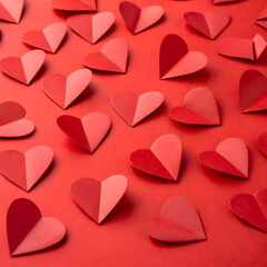 Obraz premium red paper hearts on red paper background for valentine s day