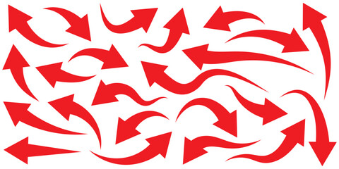 Long Red Curved arrow icon vector. Red long arrow vector. flat style Arrow symbol. RED of an arrow on a white background. Curve arrow icon vector set. set of black long curve arrow for app and ui 