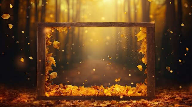 Autumn background with falling leaves and frame. Place for your text