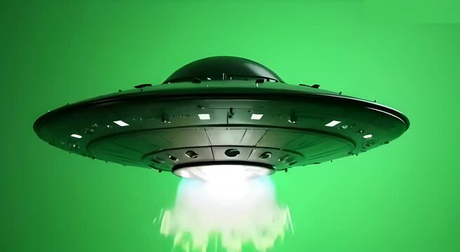 A Bright Green Chroma Key Background With a UFO