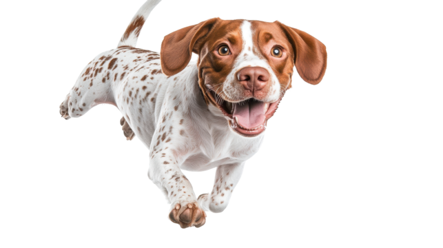 Happy dog running playfully in a vibrant outdoor setting. transparent background