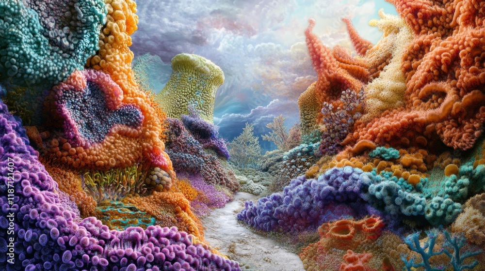 Aufkleber vibrant landscape of bacteria forms and textures in various colors with organic shapes and intricate
