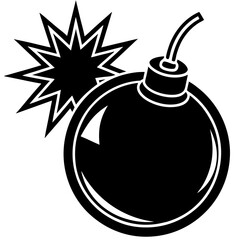 Bomb with Lit Fuse and Explosions Vector Illustration