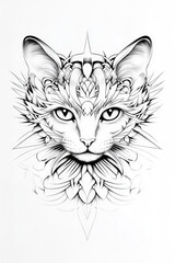 Obraz premium A stunning illustration of a cat's face intricately designed with floral patterns and geometric elements, reflecting creativity and the beauty of nature in art.