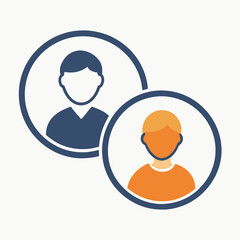 Overlapping User Profile Icons in Blue and Orange Vector Illustration