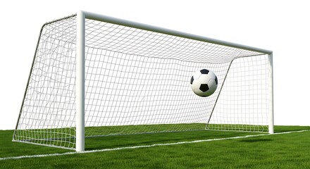 Fototapeta premium Soccer Goal and Ball in Dynamic Athletic Scene On Transparent Background 