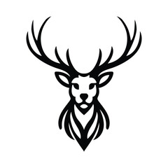 Deer vector Illustration Art, Wild Animals icon, flat design template, Deer Head black Logo Icon