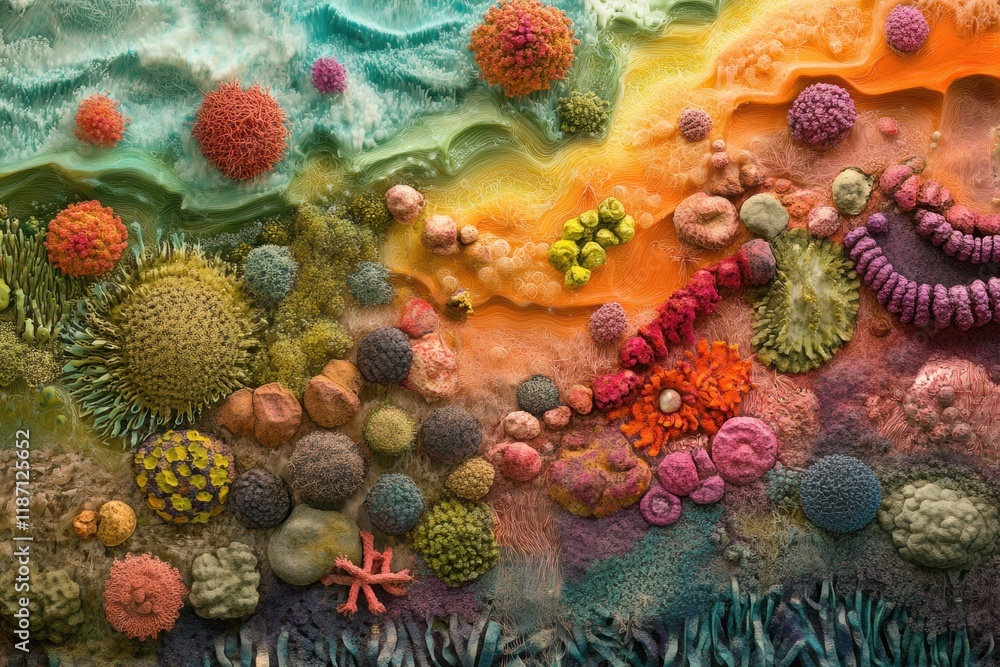 Aufkleber Colorful diversity of bacteria in intricate forms and textures across a vibrant background. Generative AI
