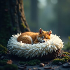 Obraz premium Soft fur nest, dark vignette, single light source, marketing, soft