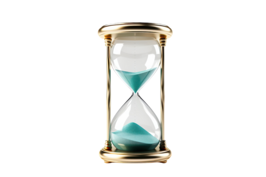 Elegant hourglass with blue sand showcasing the passage of time in a minimalist setting