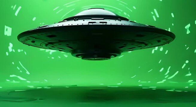 A Bright Green Chroma Key Background With a UFO