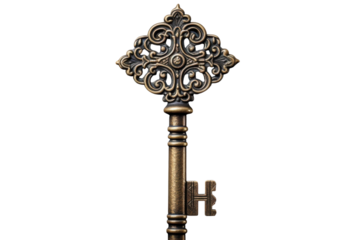Ornate vintage key with intricate design against dark background showcasing craftsmanship and artistry in its details