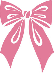 Pink bow silhouette. Illustration of cute vintage flat design, perfect for gifts, holidays, Valentines cards. Girly decorative hair accessory