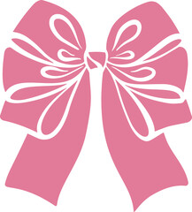 Pink bow silhouette. Illustration of cute vintage flat design, perfect for gifts, holidays, Valentines cards. Girly decorative hair accessory