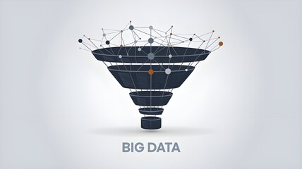 Funnel low poly wireframe isolated black on white background. Abstract mash line and point origami. Vector illustration. Big data or sales funnel concept with geometry triangle.