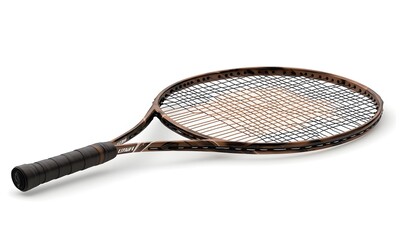 Bronze tennis racquet isolated on white background.