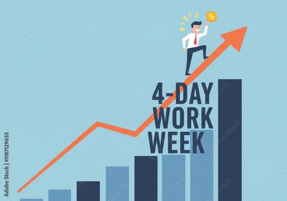 Poster 4-day work week concept: balancing productivity and employee well-being in modern workspaces