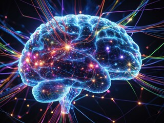 Exploring the connections of neural networks and artificial intelligence through vibrant brain imagery and data visualization techniques