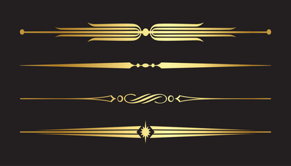 Set of golden text dividers. Vector on black background